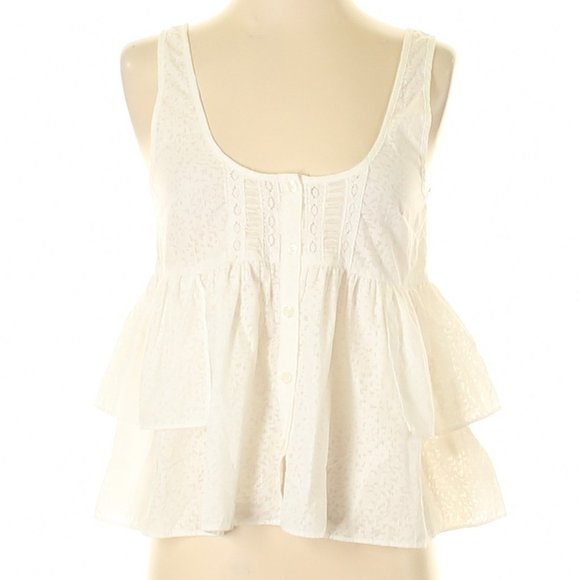 Free People White Ruffle Button Tank Top - Picture 1 of 6